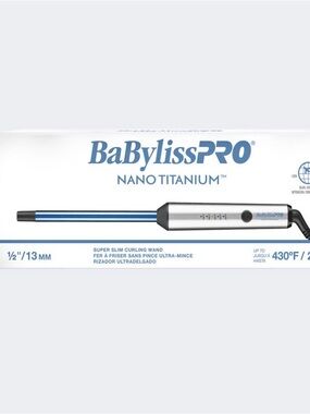 BaBylissPRO Nano Titanium 1/2" (13mm) Slim Curling Wand - Silver & Blue